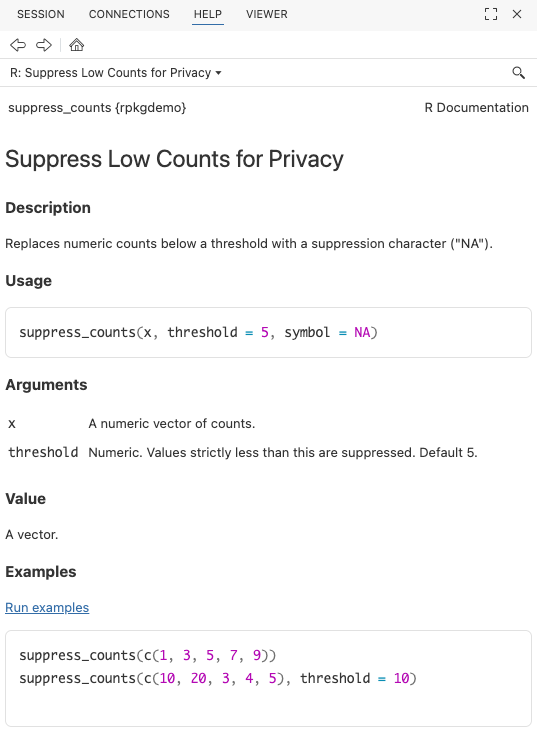 Help file for the suppress_counts function